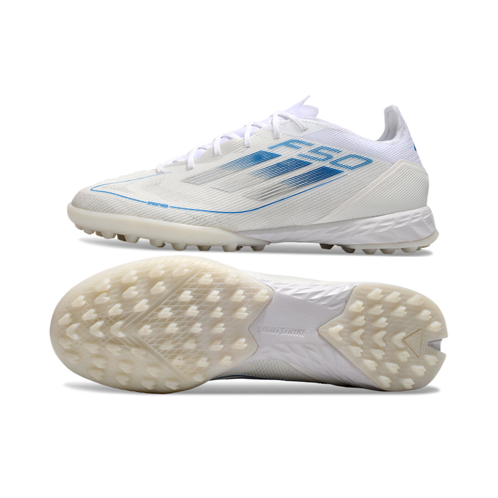 Chuteira Society Adidas F50 TF Branca e Azul