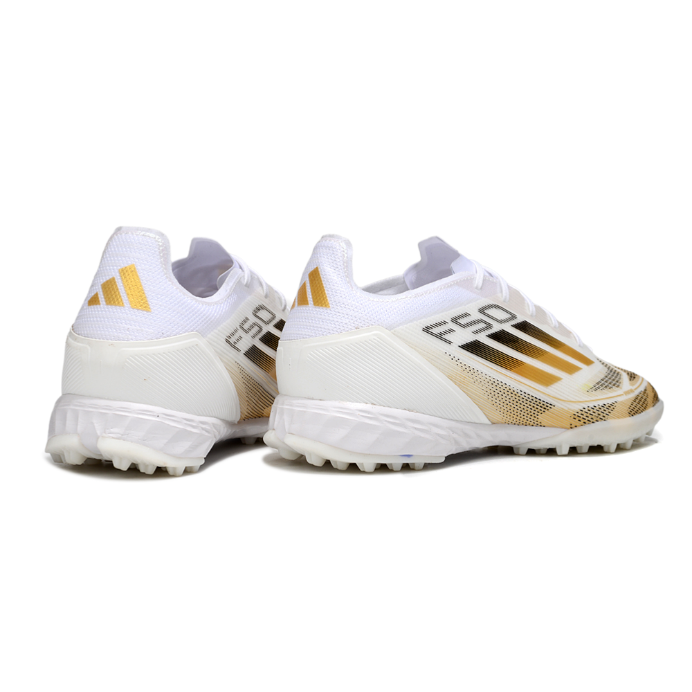 Chuteira Society Adidas F50 TF Branca e Dourada