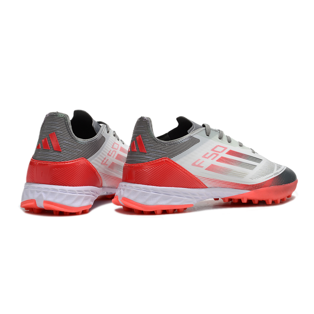 Chuteira Society Adidas F50 TF Branca, Cinza e Vermelha