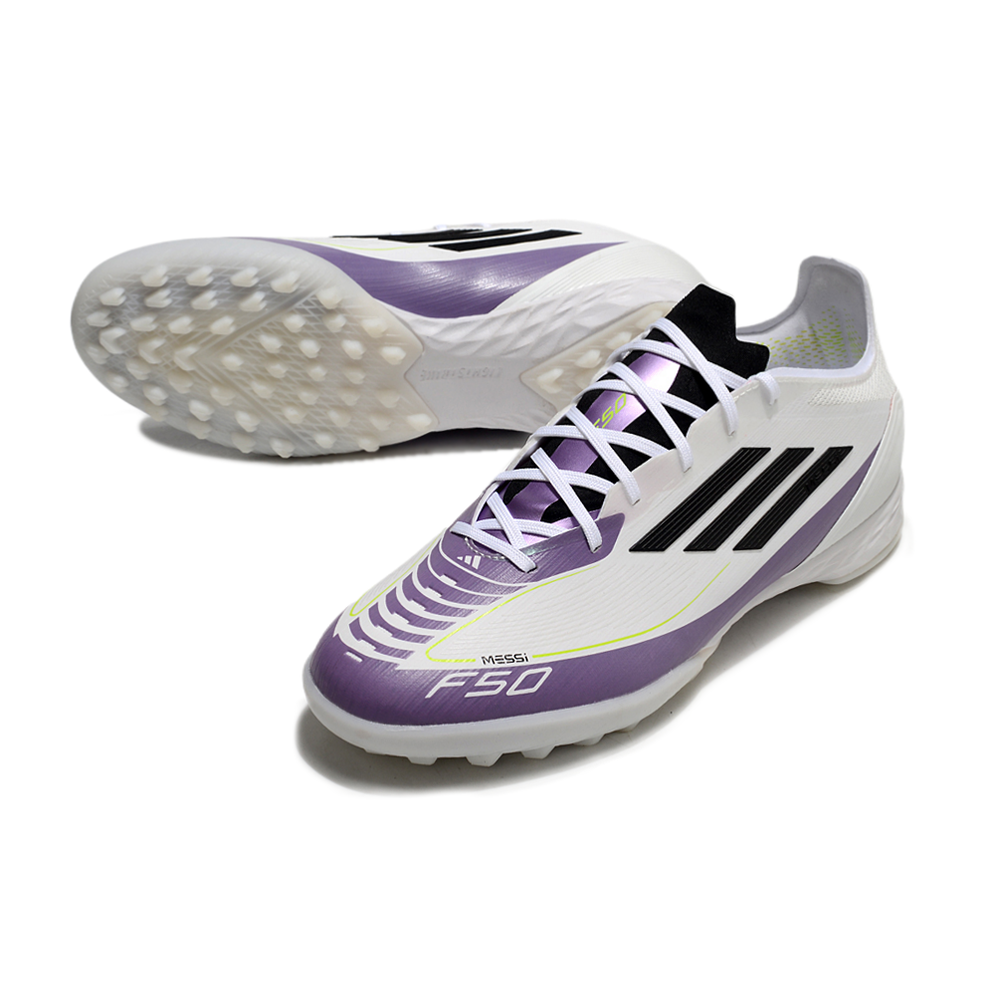 Chuteira Society Adidas F50 TF Branca, Roxa e Preta 