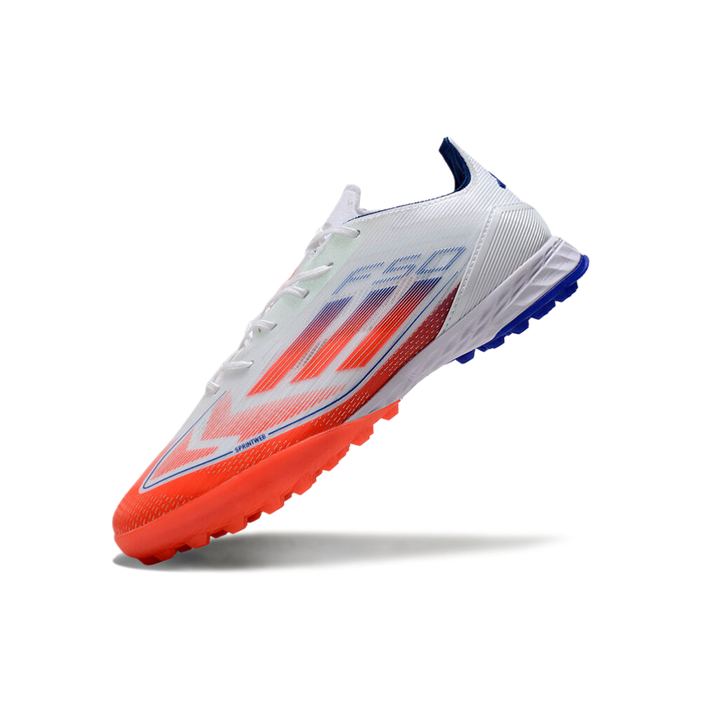 Chuteira Society Adidas F50 TF Branca, Vermelha e Azul 