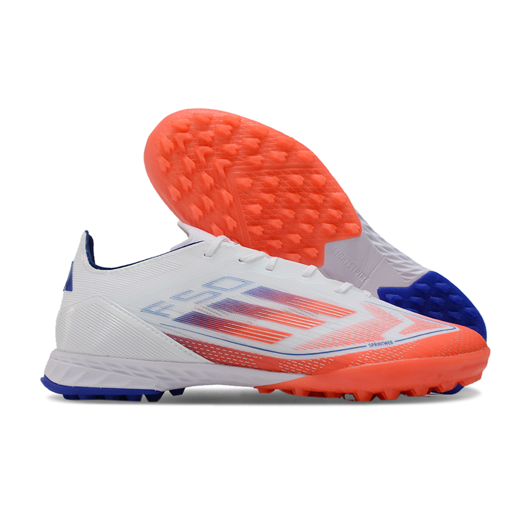 Chuteira Society Adidas F50 TF Branca, Vermelha e Azul 
