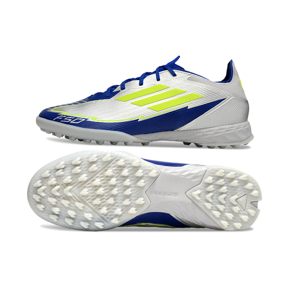 Chuteira Society Adidas F50 TF Prata, Azul e Verde