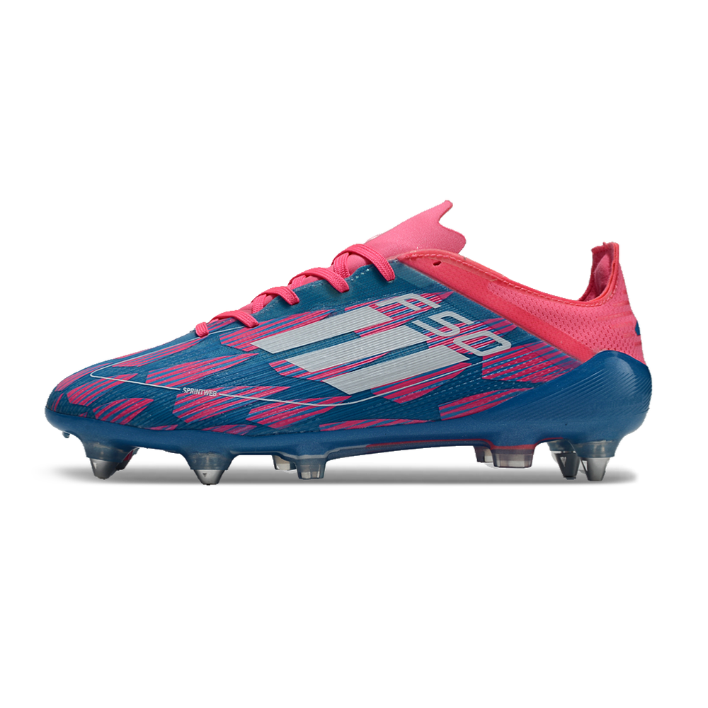 Chuteira Campo Adidas F50 Ponta de Aluminio Rosa, Azul e Branca 