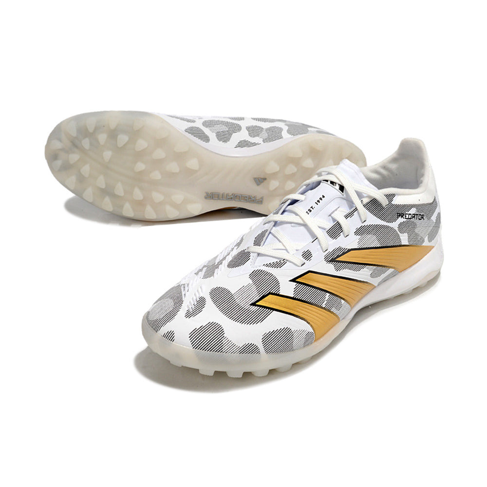 Chuteira Society Adidas Predator Elite TF Branca, Cinza e Dourada
