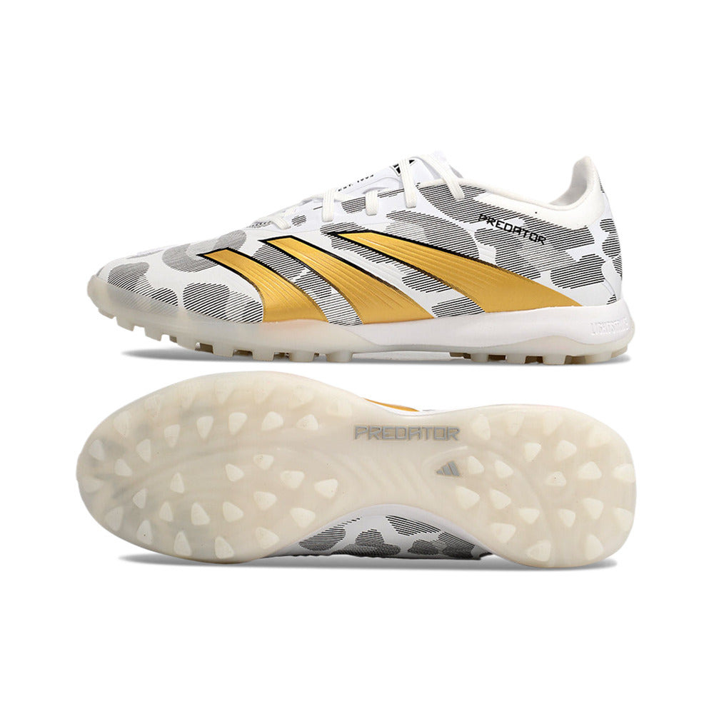 Chuteira Society Adidas Predator Elite TF Branca, Cinza e Dourada