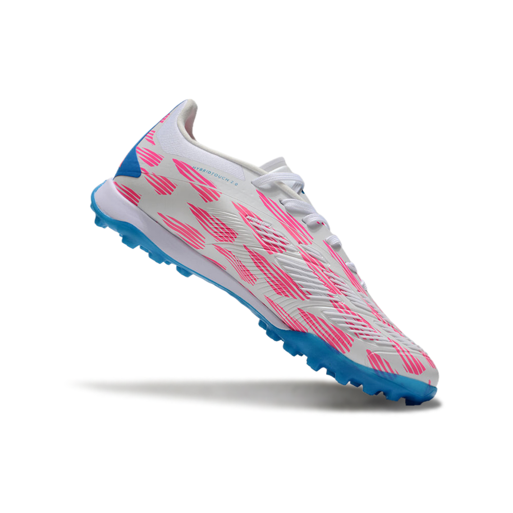 Chuteira Society Adidas Predator Elite TF Branca, Rosa e Azul 