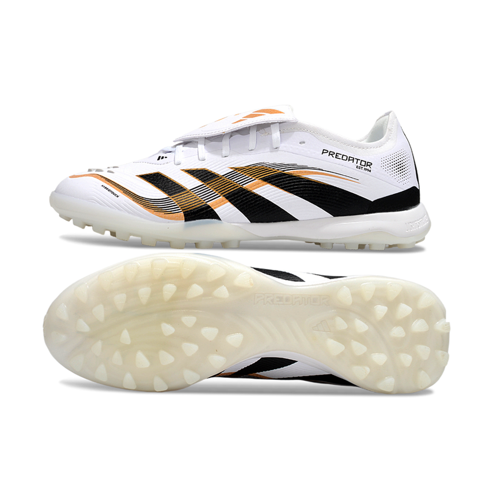 Chuteira Society Adidas Predator League Elite TF Branco, Preto e Dourado 