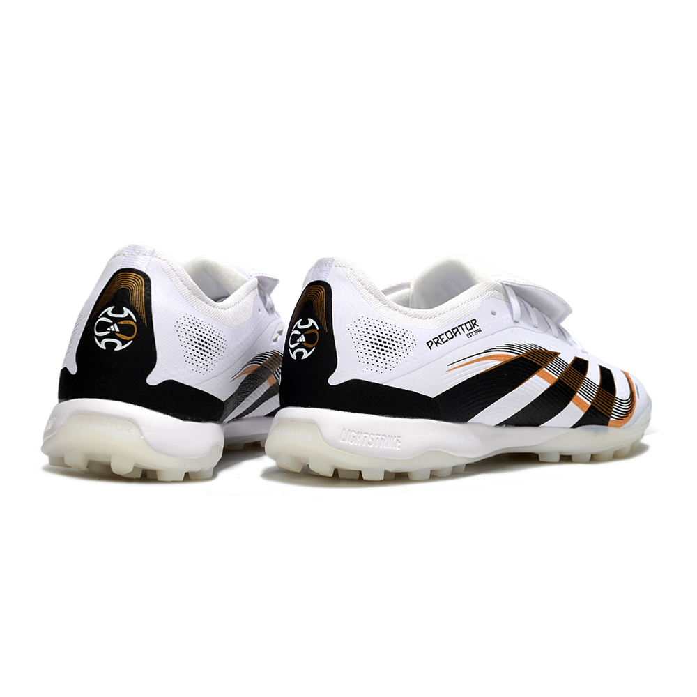 Chuteira Society Adidas Predator League Elite TF Branco, Preto e Dourado 