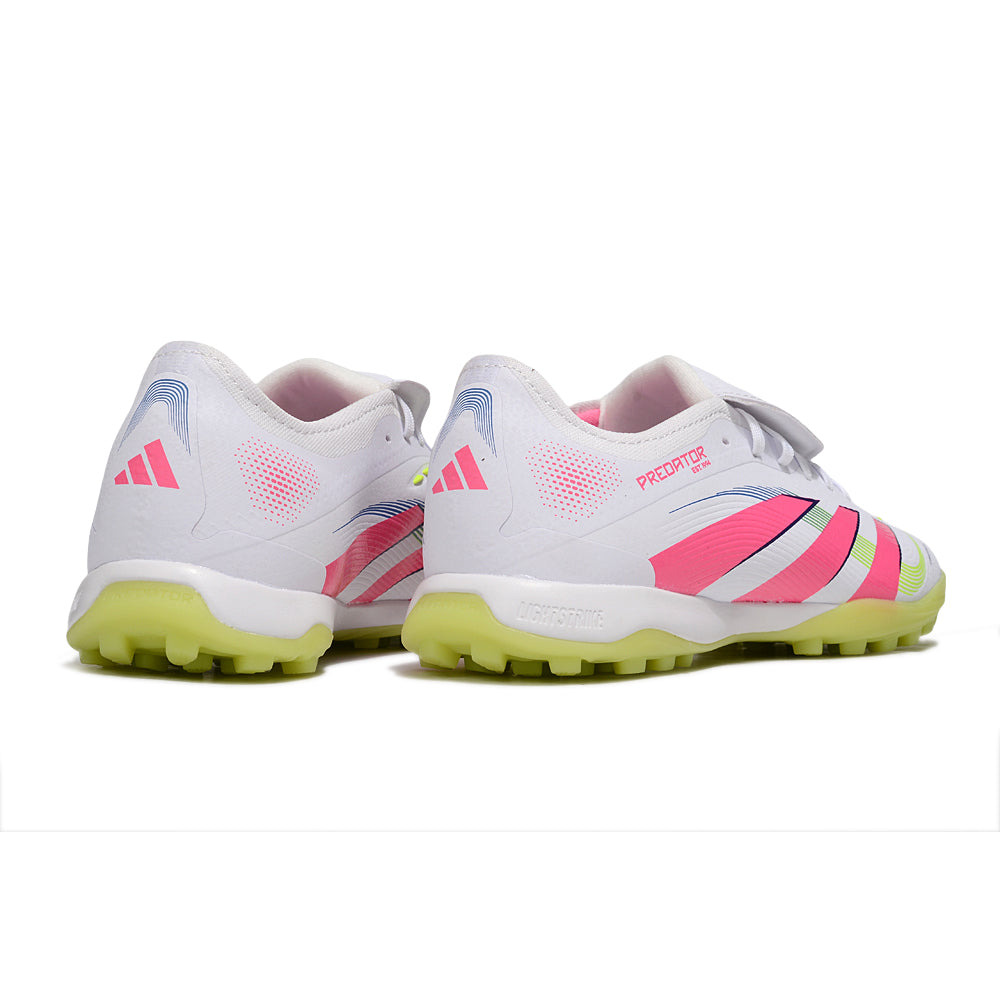 Chuteira Society Adidas Predator League Elite TF Branco, Rosa e Verde 