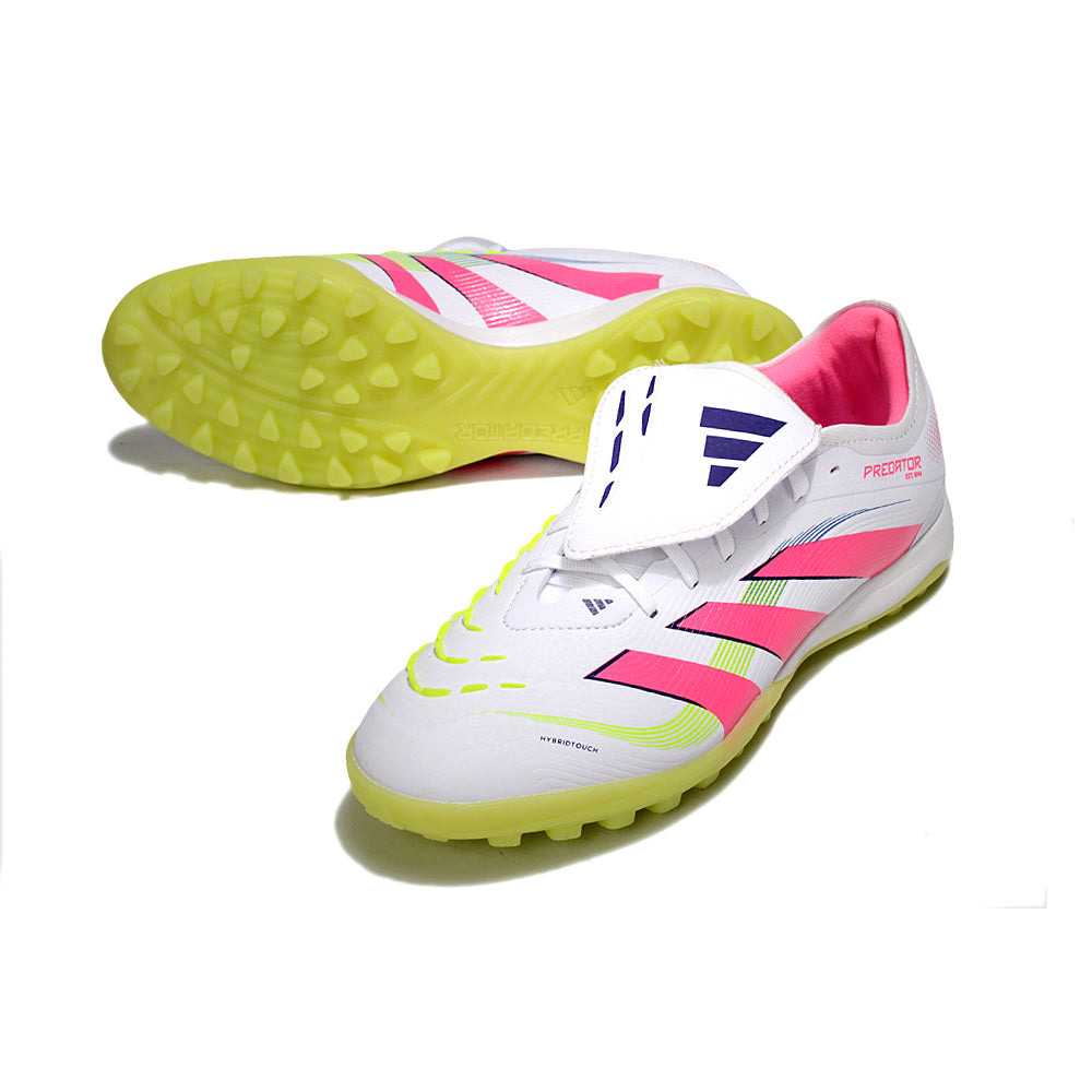Chuteira Society Adidas Predator League Elite TF Branco, Rosa e Verde 