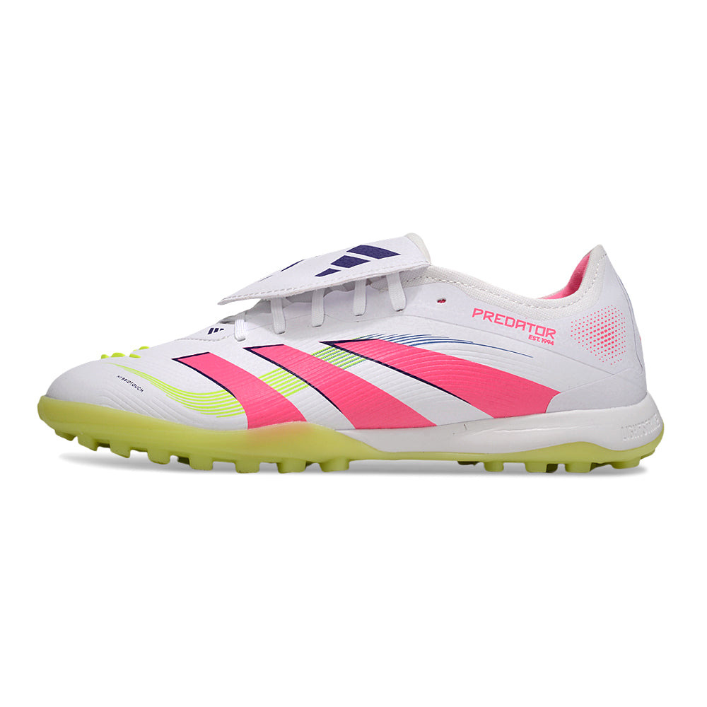 Chuteira Society Adidas Predator League Elite TF Branco, Rosa e Verde 