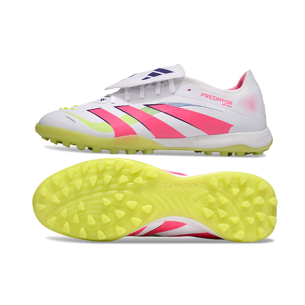 Chuteira Society Adidas Predator League Elite TF Branco, Rosa e Verde 