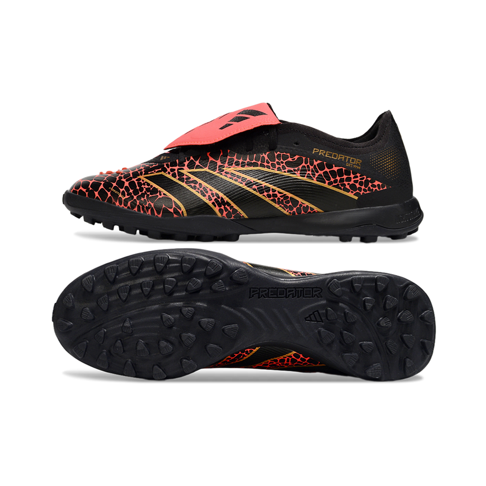 Chuteira Society Adidas Predator League Elite TF Preta, Vermelha e Dourada