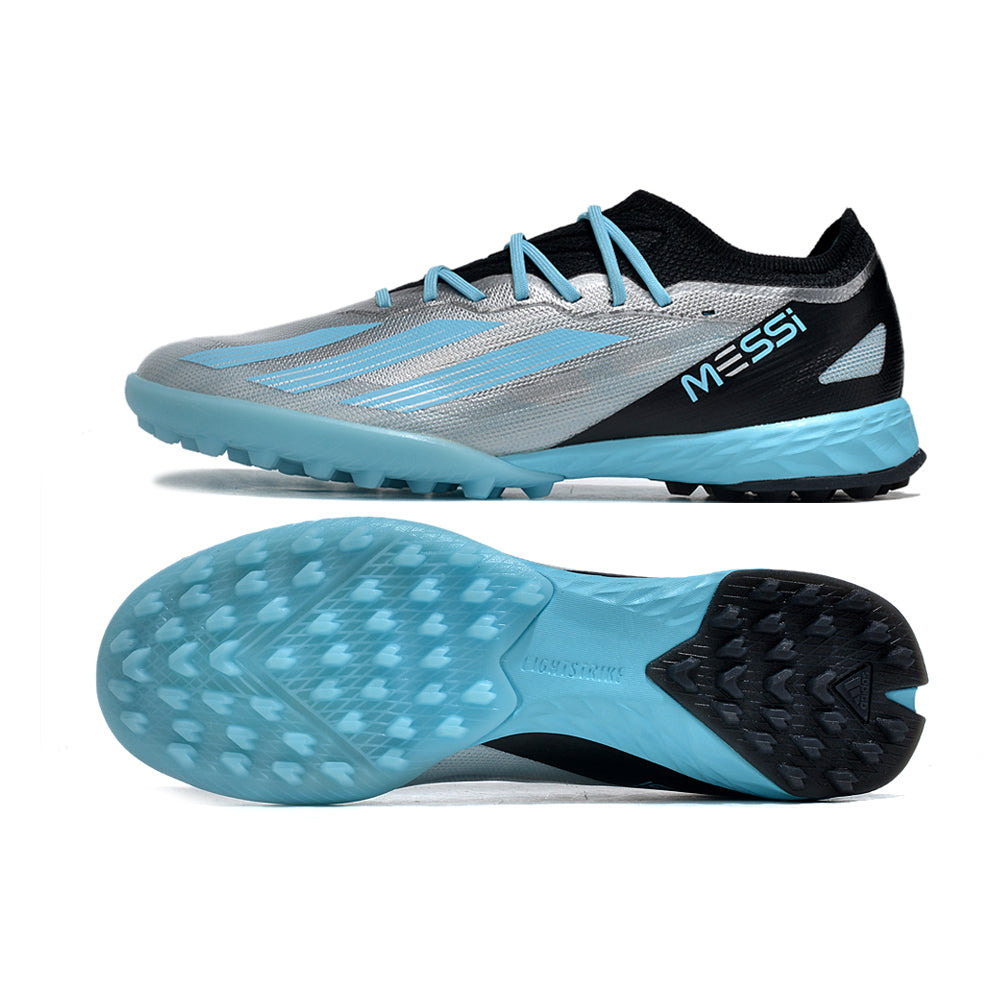 Chuteira Society Adidas X Crazyfast Messi.1 TF Prata e Azul 