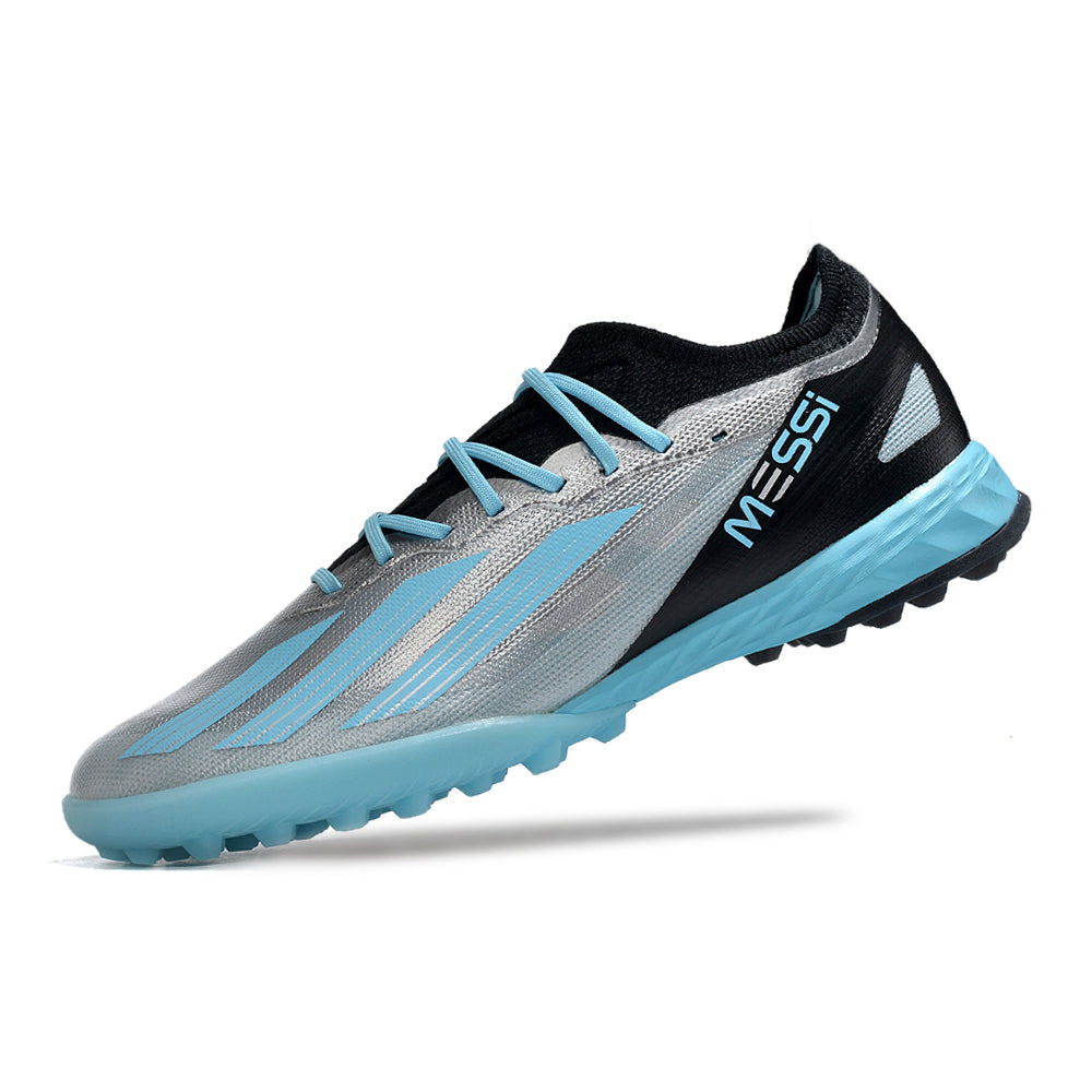 Chuteira Society Adidas X Crazyfast Messi.1 TF Prata e Azul 