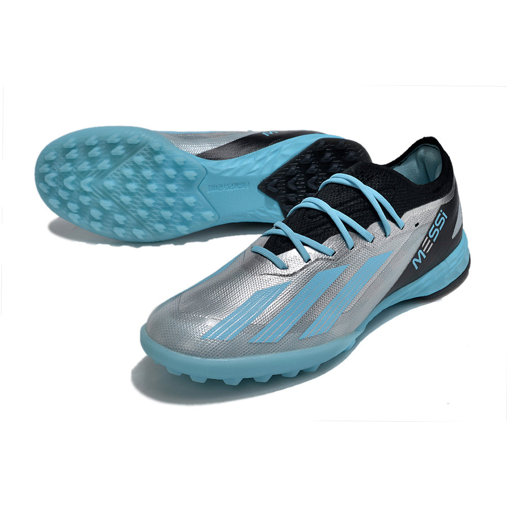 Chuteira Society Adidas X Crazyfast Messi.1 TF Prata e Azul 