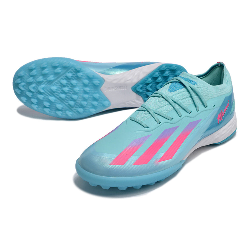 Chuteira Society Adidas X CrazyFast.1 TF Azul e Rosa 
