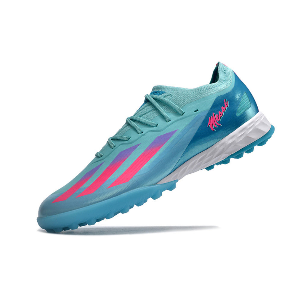 Chuteira Society Adidas X CrazyFast.1 TF Azul e Rosa 