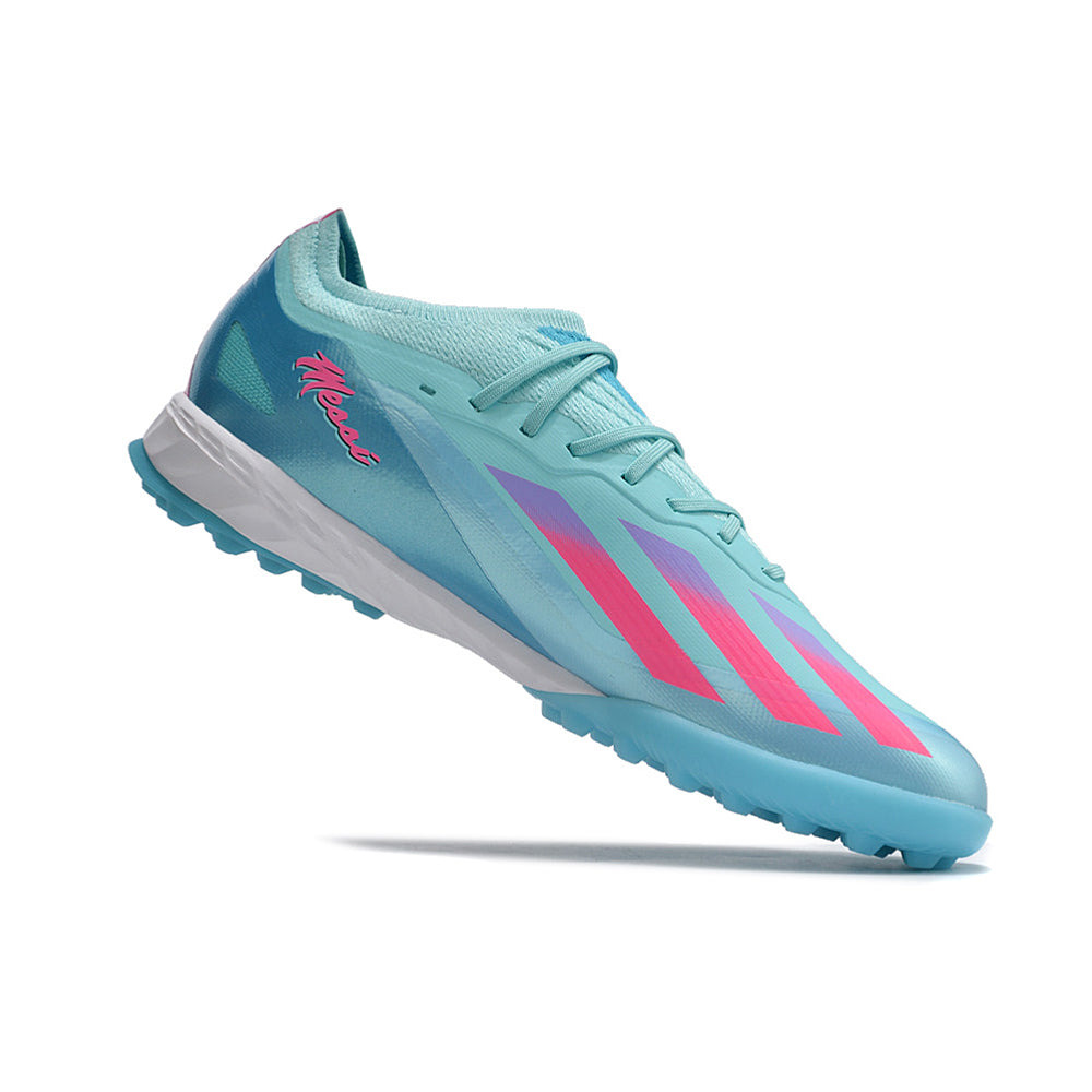 Chuteira Society Adidas X CrazyFast.1 TF Azul e Rosa 