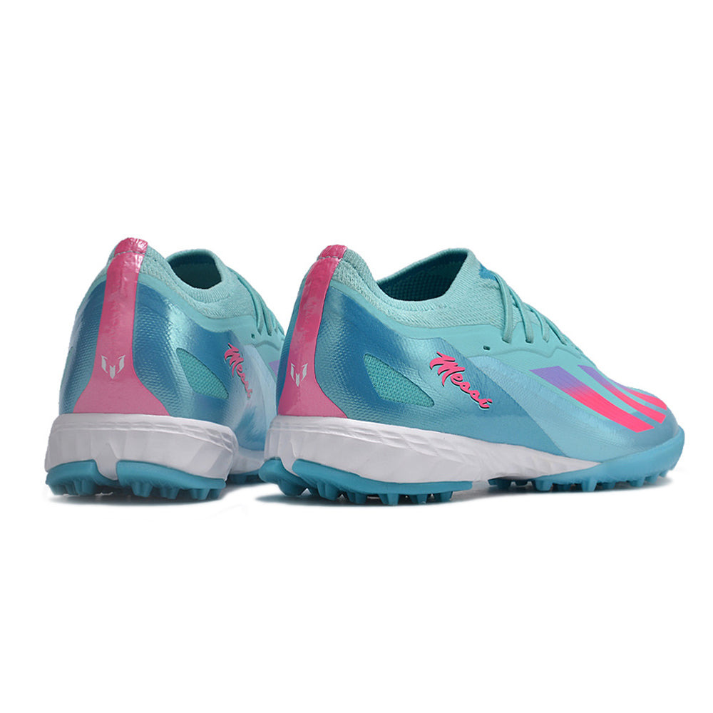Chuteira Society Adidas X CrazyFast.1 TF Azul e Rosa 