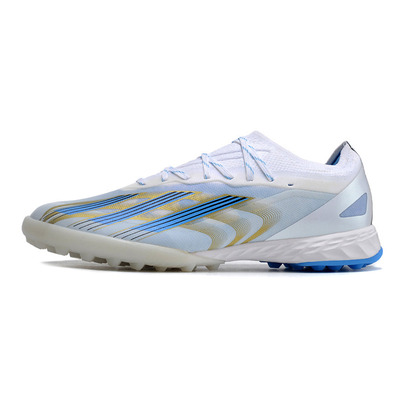 Chuteira Society Adidas X CrazyFast.1 TF Branca, Azul e Dourada 