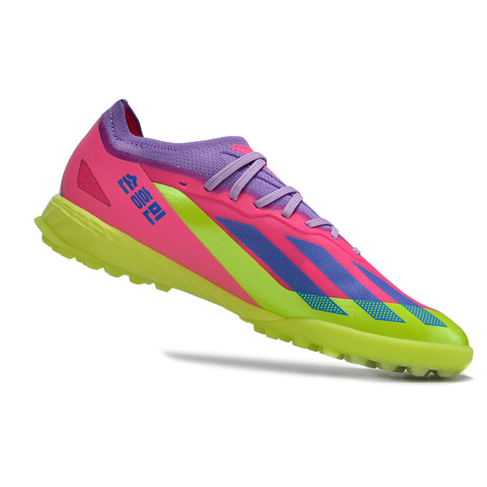 Chuteira Society Adidas X Crazyfast.1 TF Rosa e Verde 