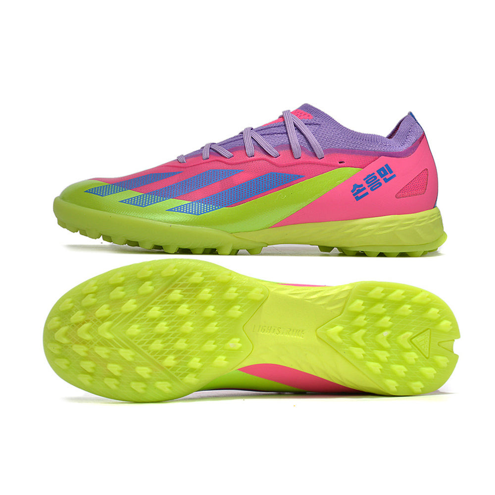Chuteira Society Adidas X Crazyfast.1 TF Rosa e Verde 
