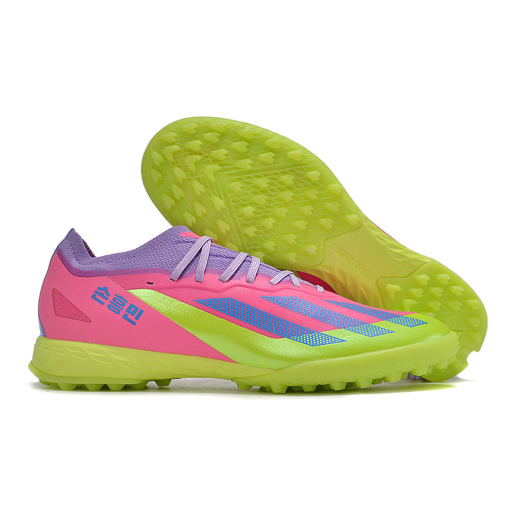 Chuteira Society Adidas X Crazyfast.1 TF Rosa e Verde 