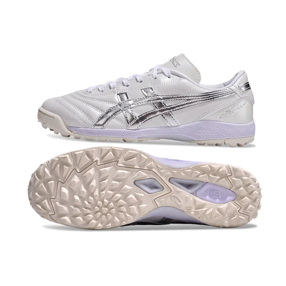 Chuteira Society Asics Japan TF Branca e Prata