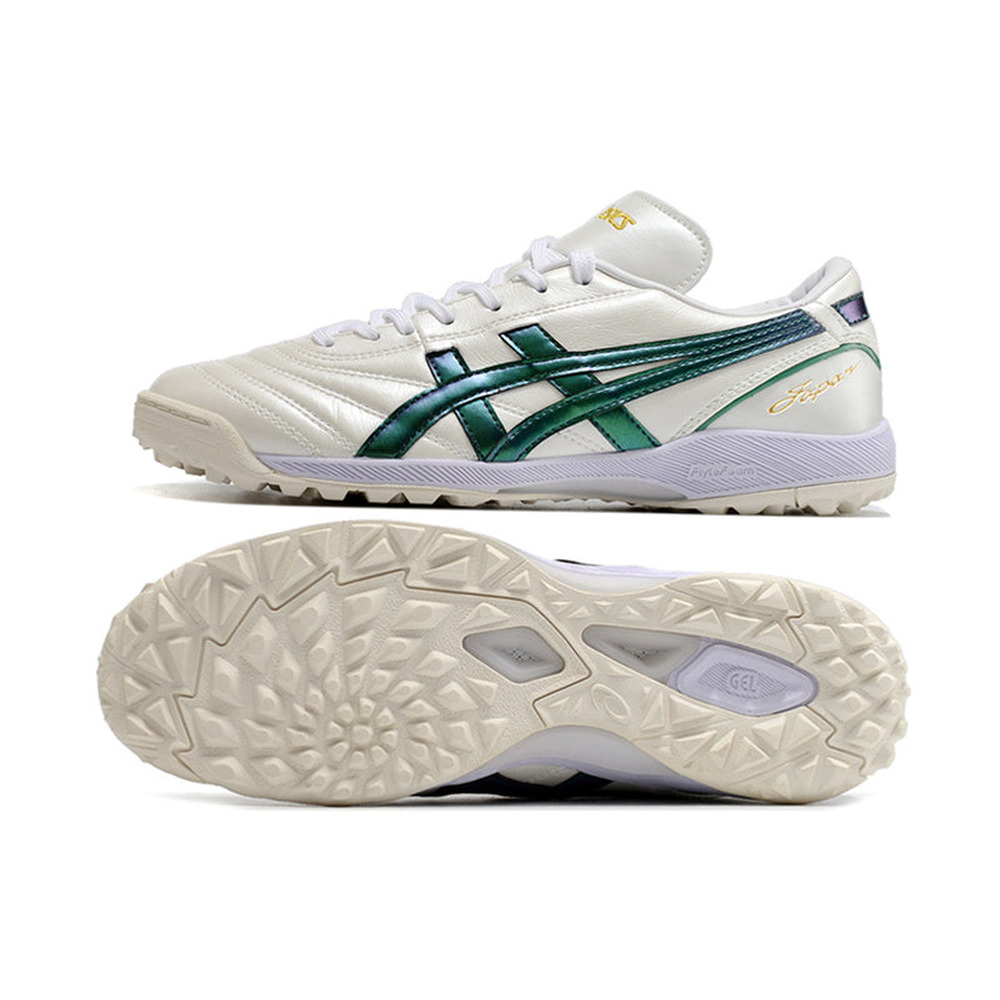 Chuteira Society Asics Japan TF Branca e Verde