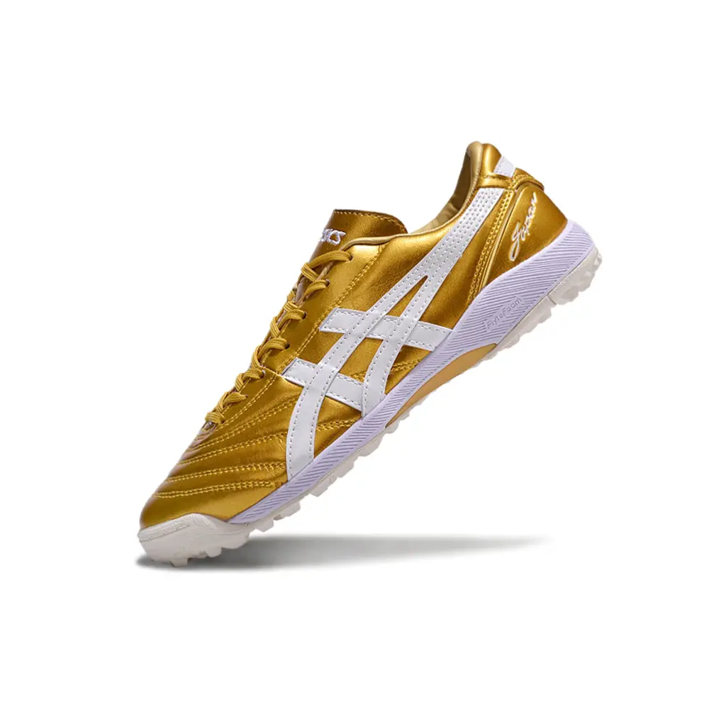 Chuteira Society Asics Japan TF Dourada e Branco