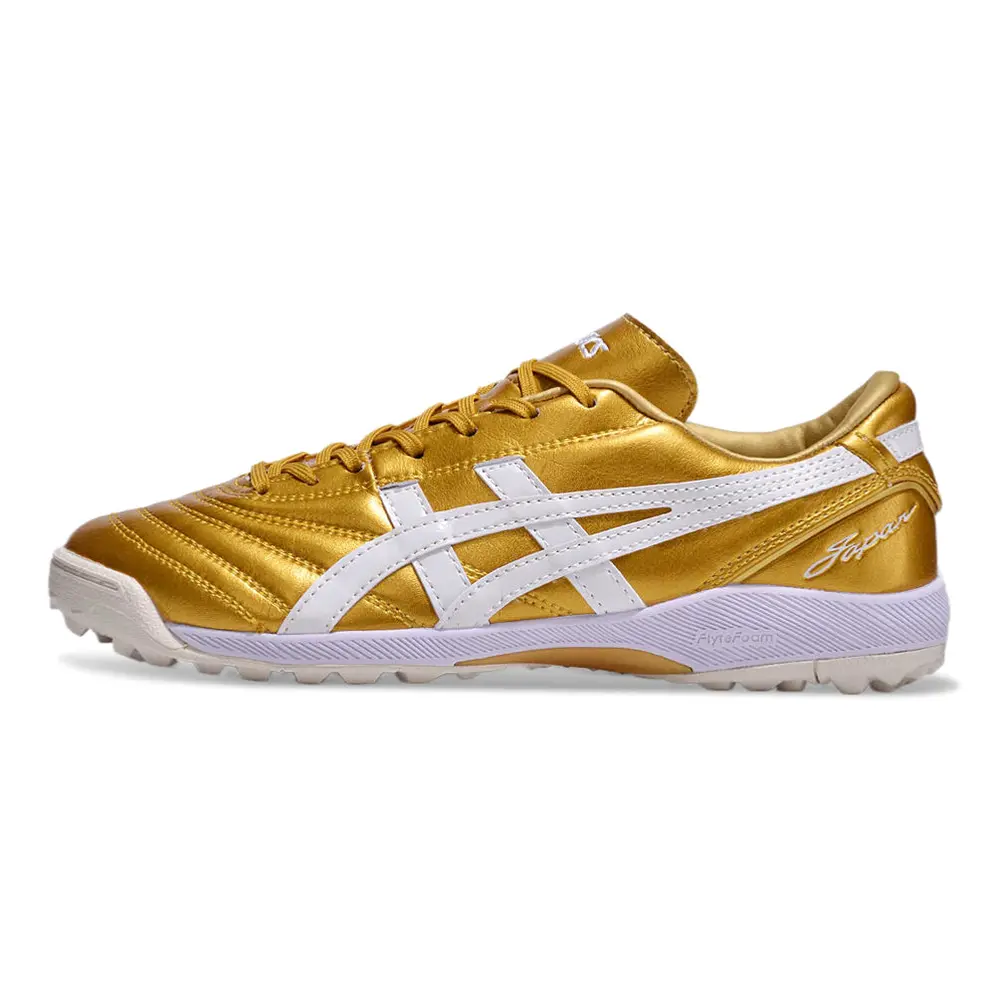 Chuteira Society Asics Japan TF Dourada e Branco