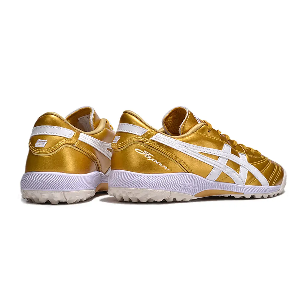 Chuteira Society Asics Japan TF Dourada e Branco