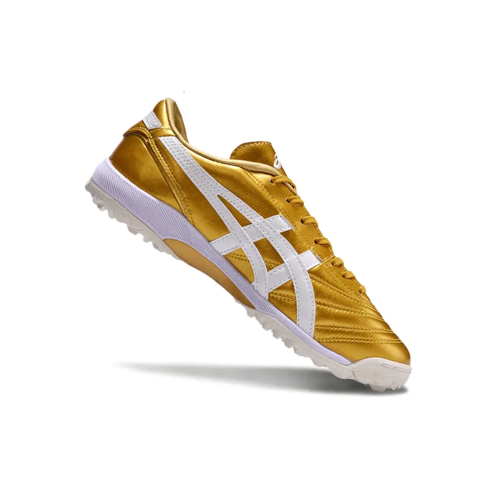 Chuteira Society Asics Japan TF Dourada e Branco