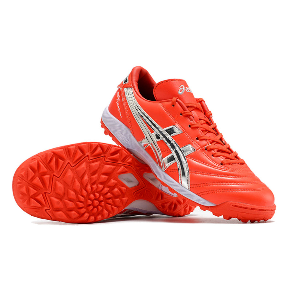 Chuteira Society Asics Japan TF Vermelha e Prata
