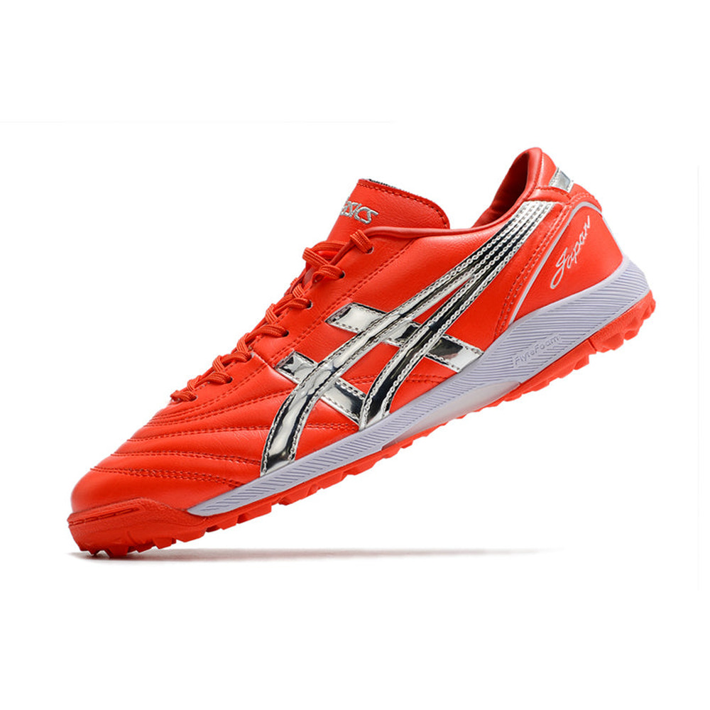 Chuteira Society Asics Japan TF Vermelha e Prata