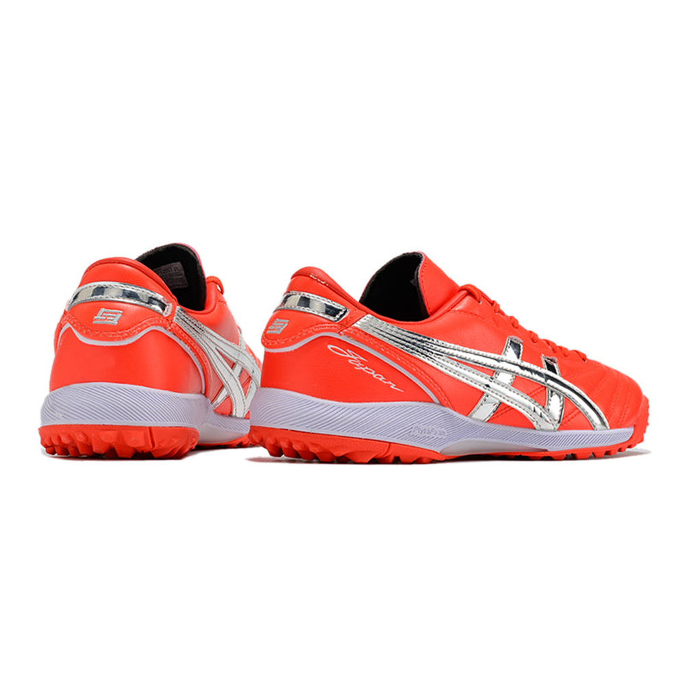 Chuteira Society Asics Japan TF Vermelha e Prata