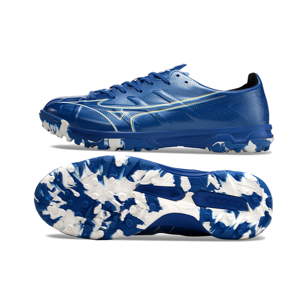 Chuteira Society Mizuno Alpha TF Azul e Branca 