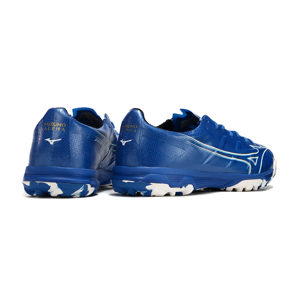 Chuteira Society Mizuno Alpha TF Azul e Branca 