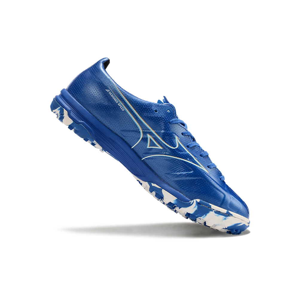 Chuteira Society Mizuno Alpha TF Azul e Branca 