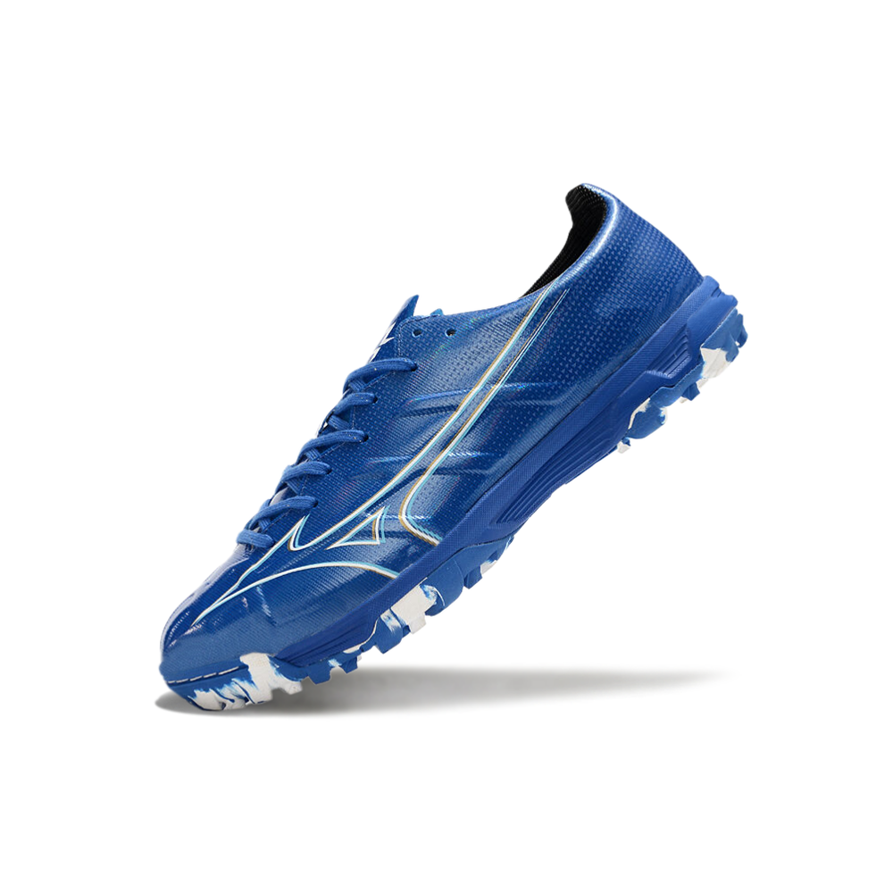 Chuteira Society Mizuno Alpha TF Azul e Branca 