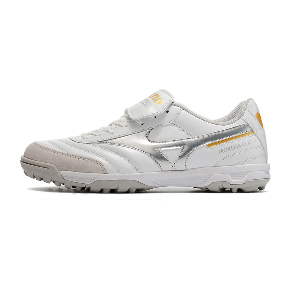 Chuteira Society Mizuno Morelia 3 TF Branca e Prata 