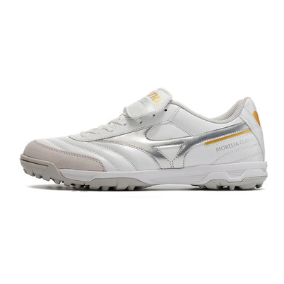 Chuteira Society Mizuno Morelia 3 TF Branca e Prata 