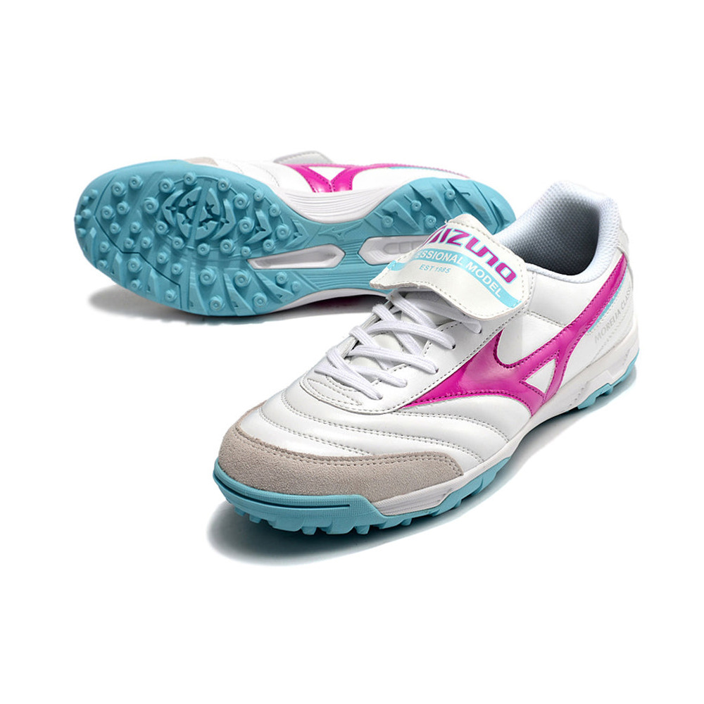Chuteira Society Mizuno Morelia 3 TF Branca, Rosa e Azul