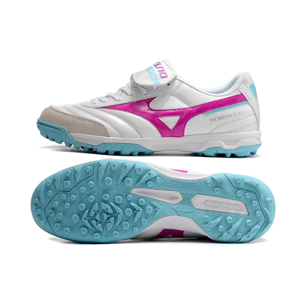 Chuteira Society Mizuno Morelia 3 TF Branca, Rosa e Azul