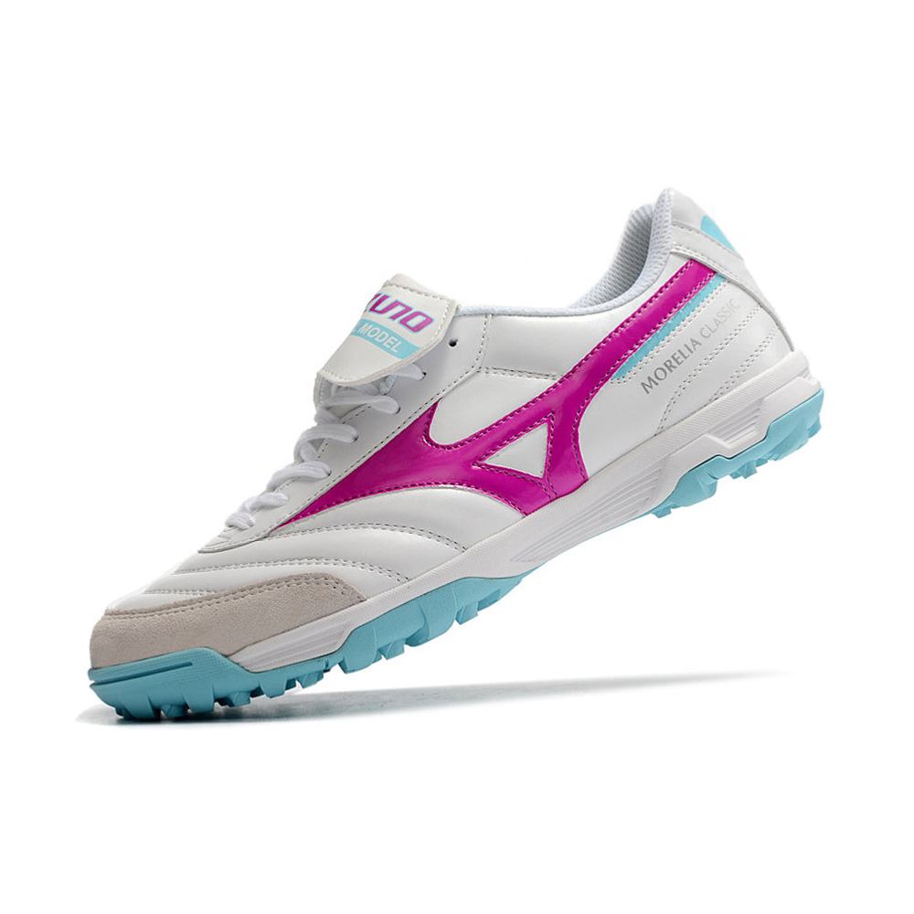 Chuteira Society Mizuno Morelia 3 TF Branca, Rosa e Azul