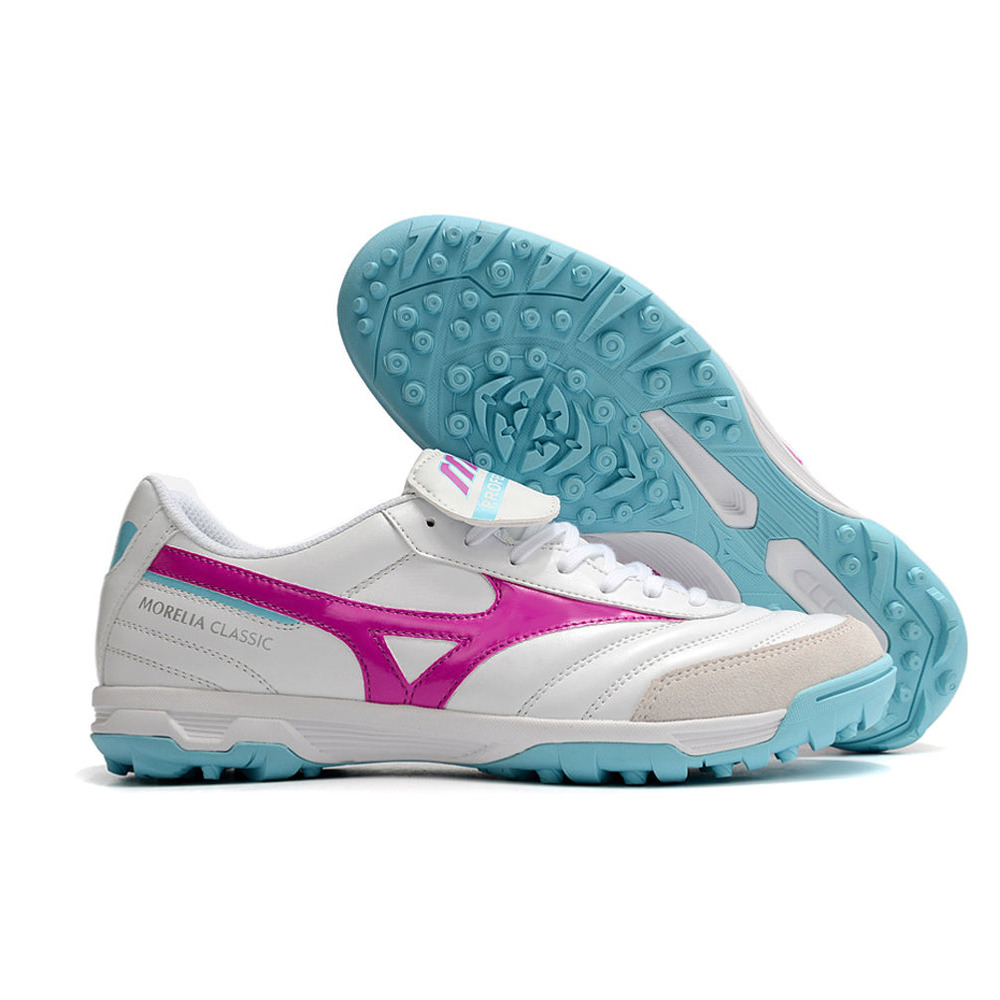 Chuteira Society Mizuno Morelia 3 TF Branca, Rosa e Azul