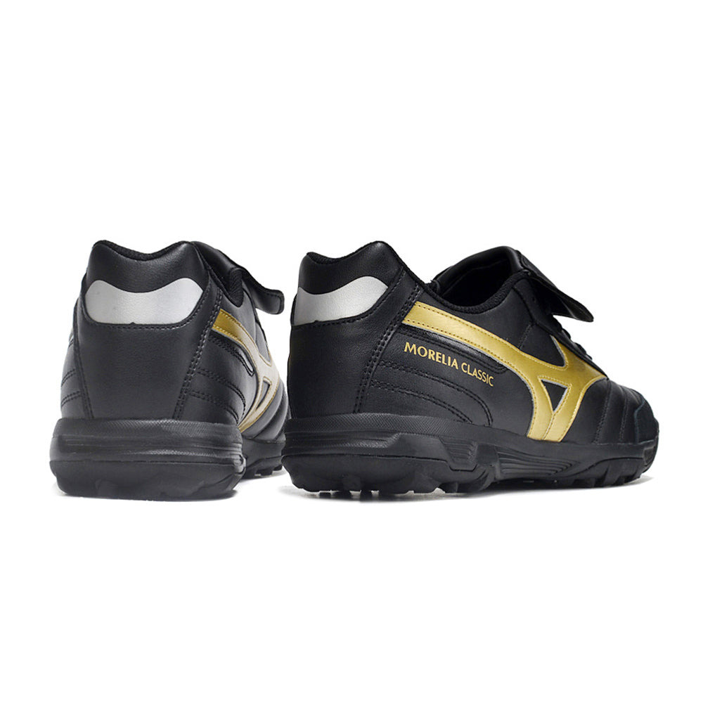Chuteira Society Mizuno Morelia 4 TF Preta e Dourada 