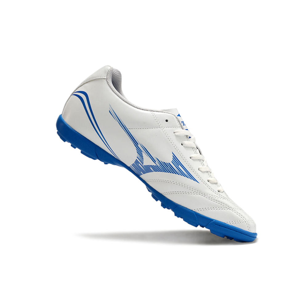 Chuteira Society Mizuno Morelia Classic Branca e Azul TF 